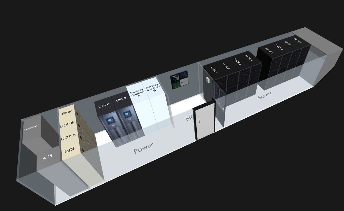 Smart Modular Data Center isometric cutaway, full layout