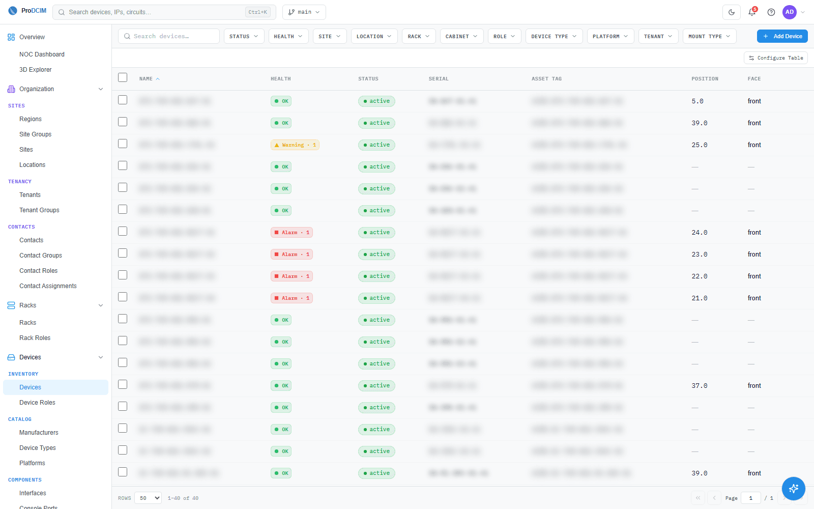 ProDCIM device inventory and health